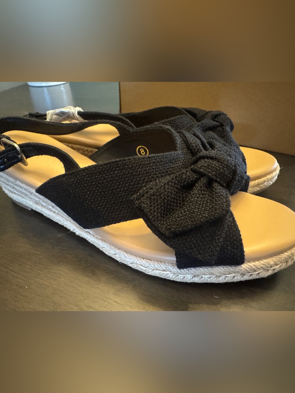 Woven Bow Espadrille Sandals in Black